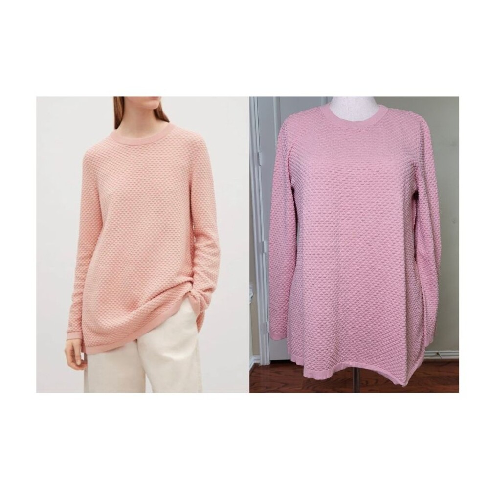 COS Textured Cotton Tunic Top Crewneck Pink Women L Oversized Preppy Lagenlook